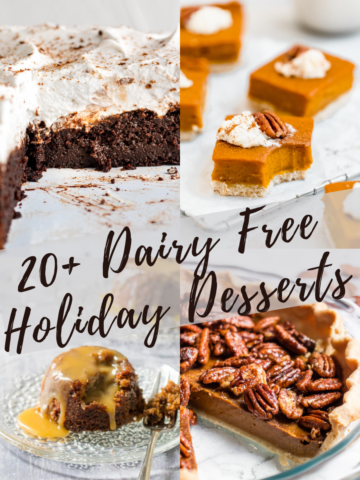 a collage of thanksgiving and christmas desserts with text overlay
