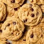 maple chocolate chip cookies stacked on each other