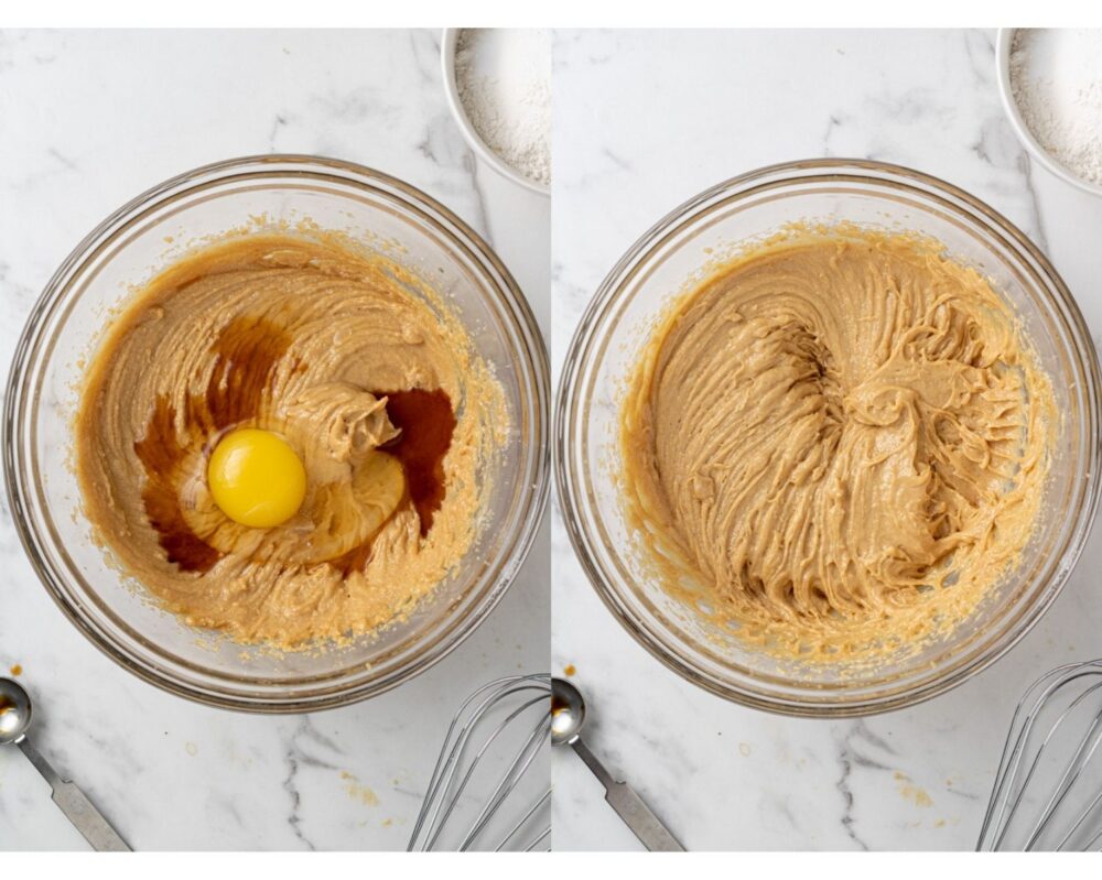 collage of process shots of how to make dairy free peanut butter cookies