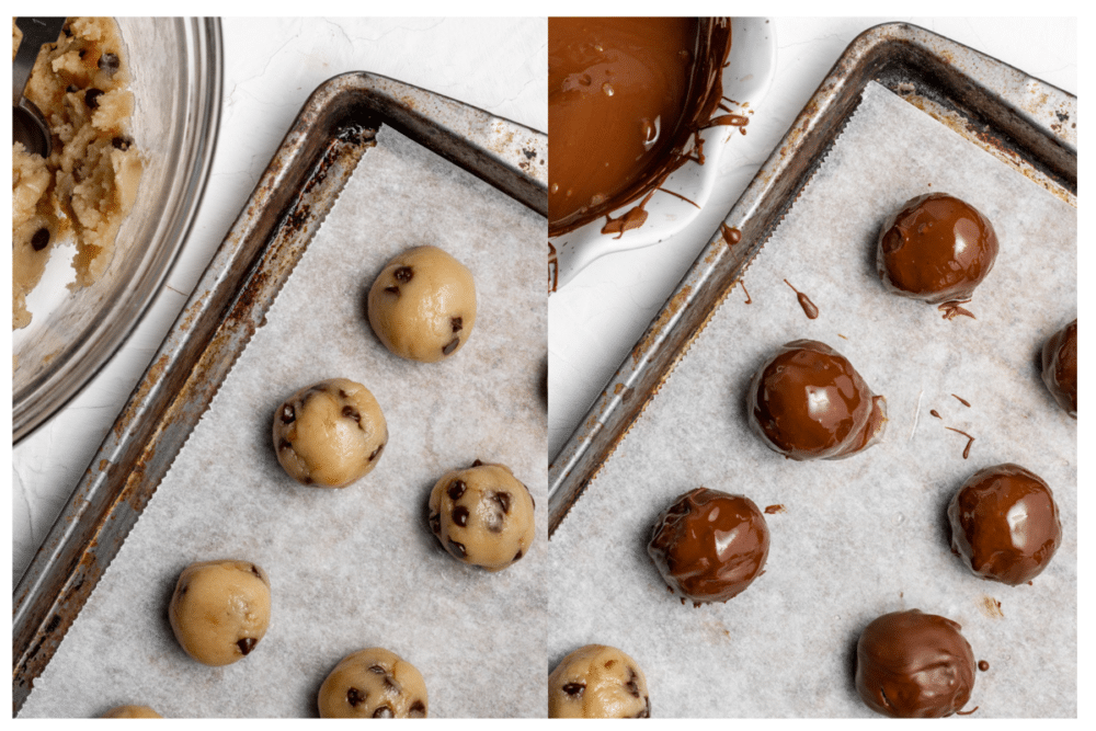 process shots showing how to make vegan cookie dough bites