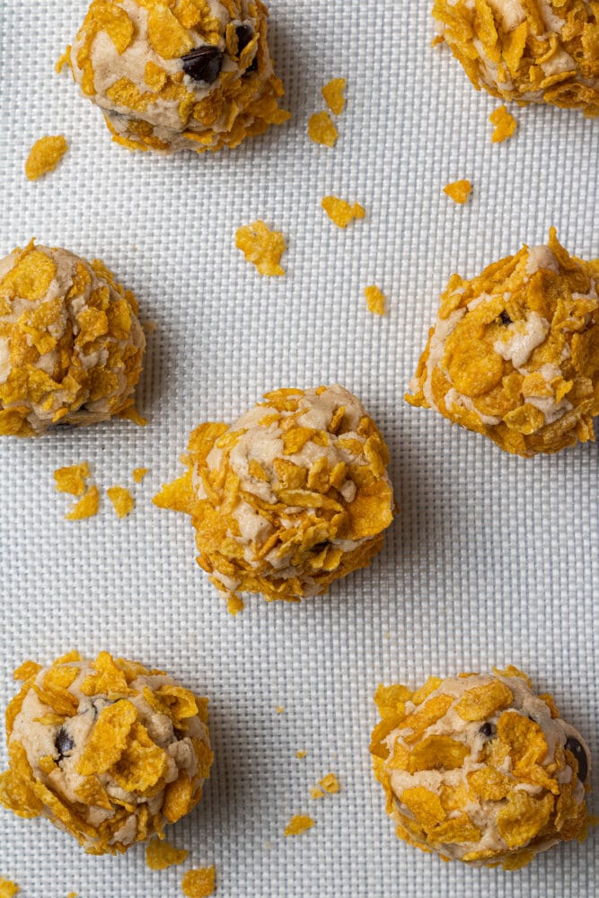 corn flake cookie dough rolled in corn flakes