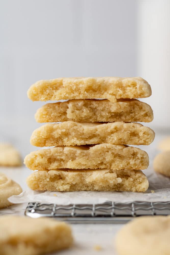 dairy free sugar cookies stacked on each other