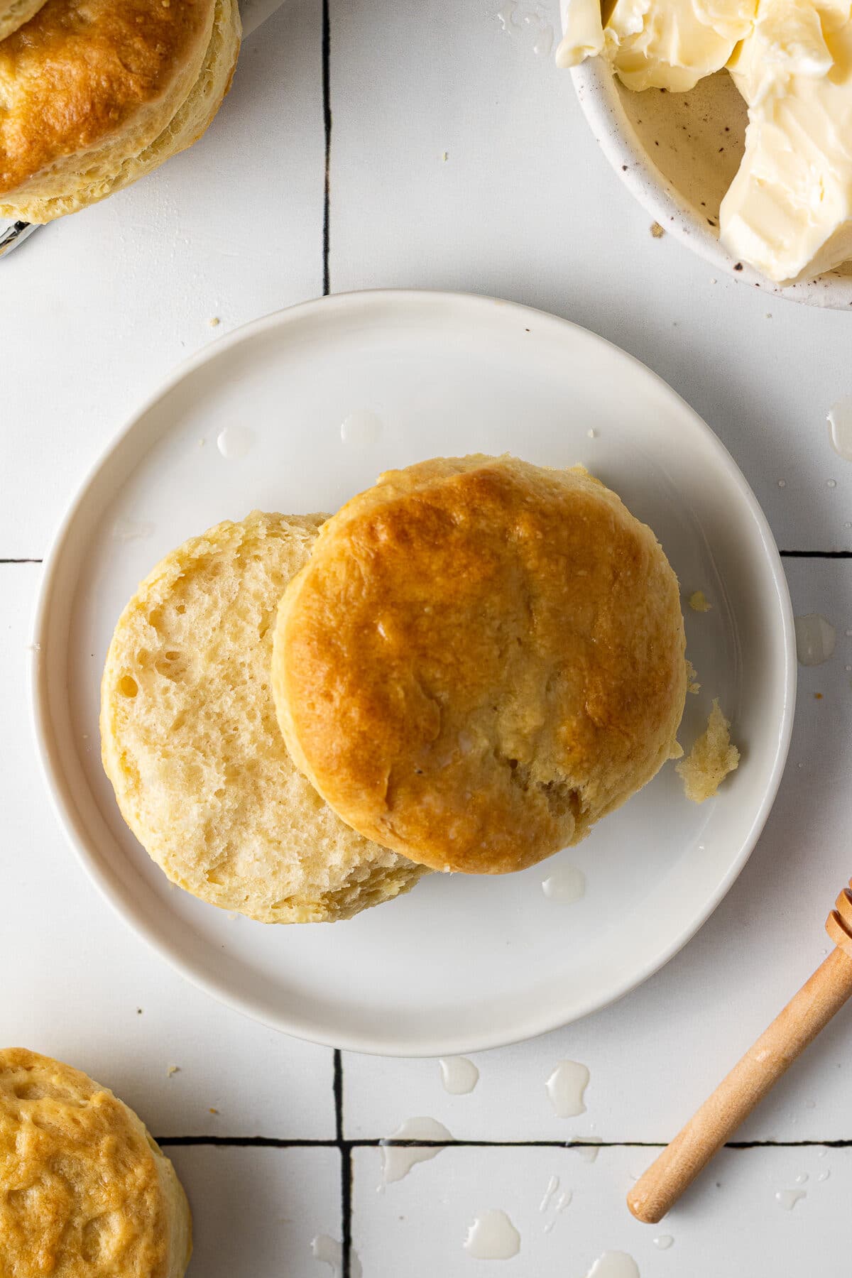 dairy free biscuit on a plate cut in half