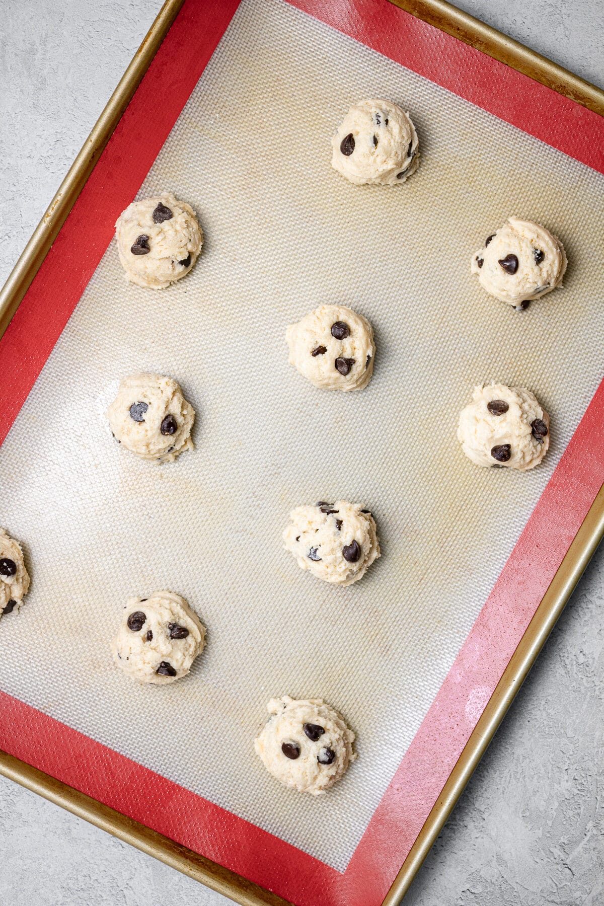 chocolate chip cookies without brown sugar on a baking sheet before being baked