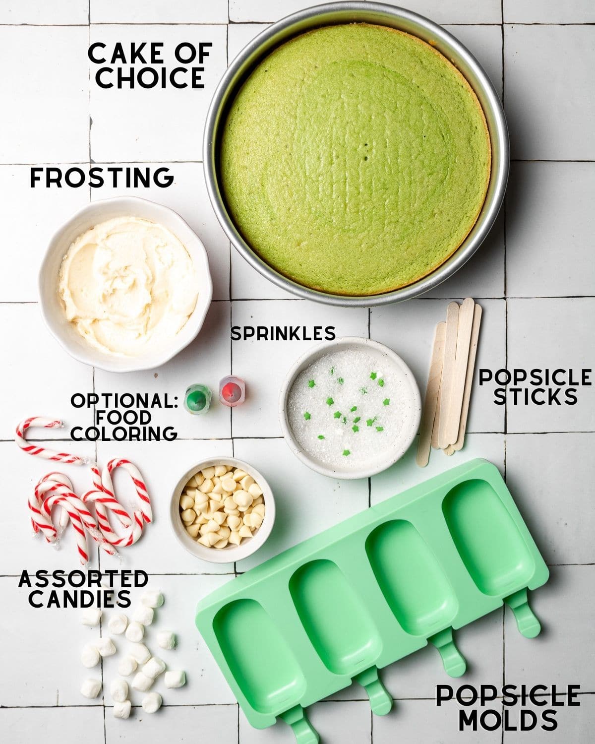 ingredients needed to make christmas cake popsicles
