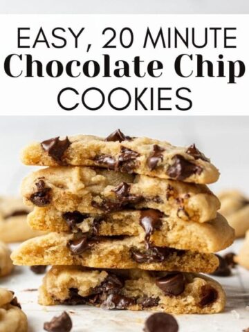 simple chocolate chip cookies stacked on top of each other with text overlay