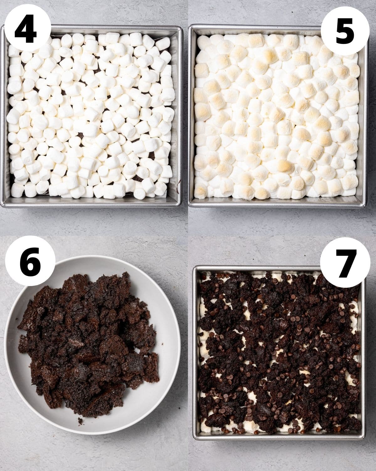 step by step showing how to make marshmallow brownies
