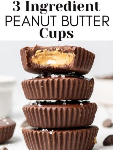 homemade peanut butter cups stacked on top of each other with text overlay