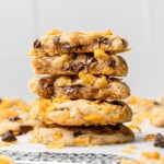 cornflake biscuits stacked on top of each other with the top three split in half