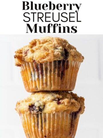 blueberry muffins stacked on top of each other with text overlay