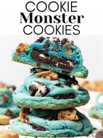 cookie monster cookies stacked on top of each other