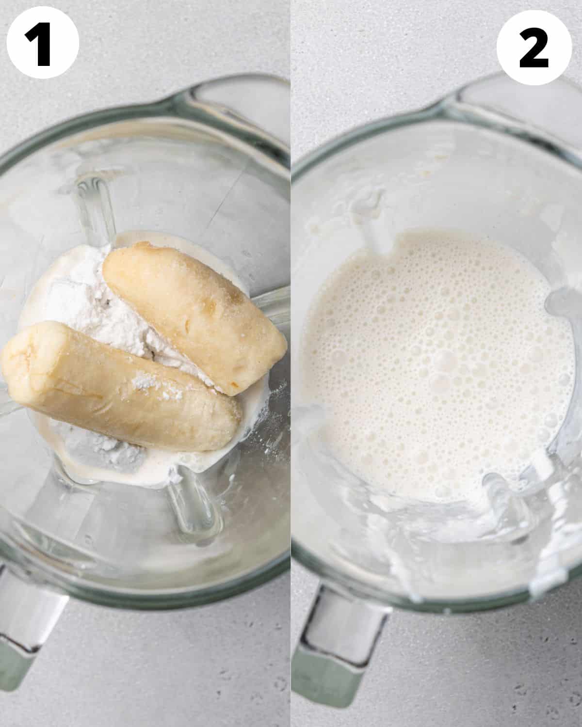Coconut milkshake baking process pictured in two steps