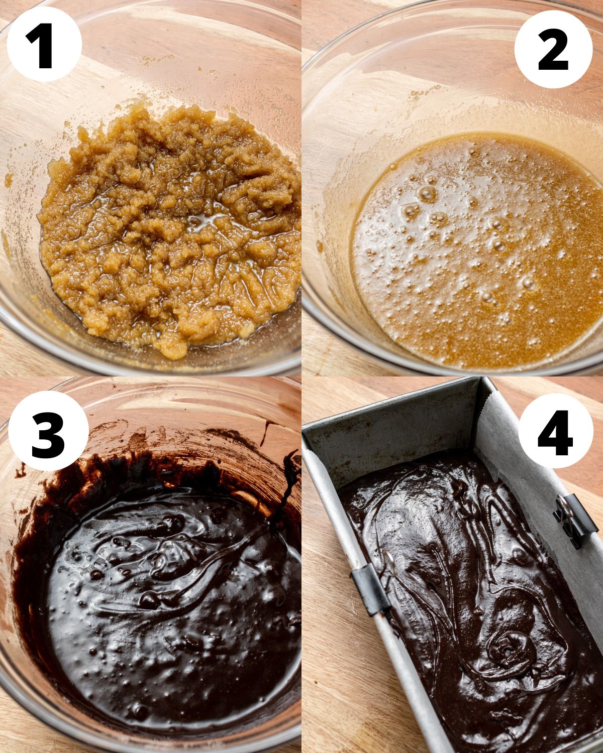 small batch brownie baking process pictured in 4 steps