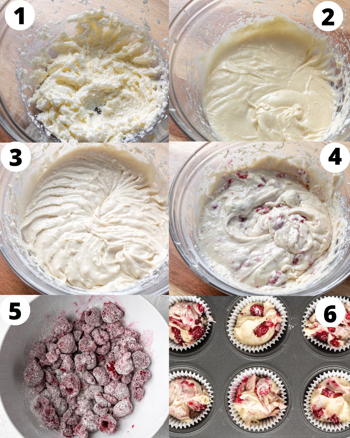 step by step process showing how to make raspberry cupcakes