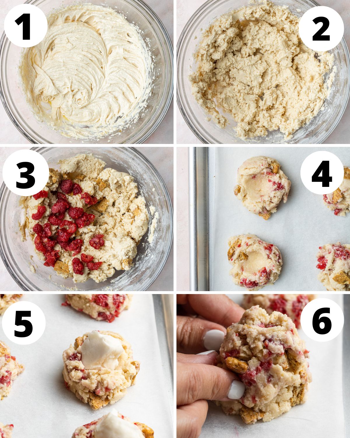 Raspberry cheesecake cookies in six steps