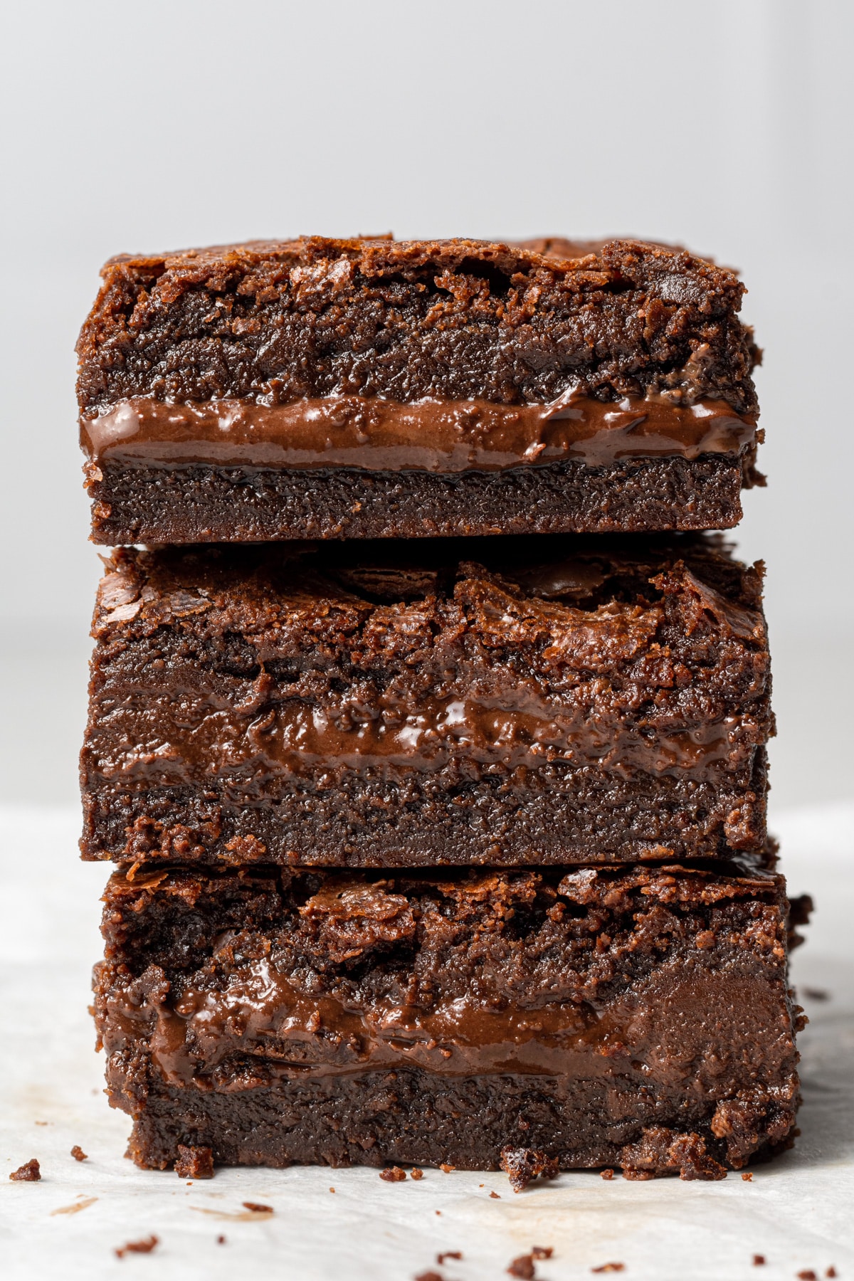Three nutella brownies stacked