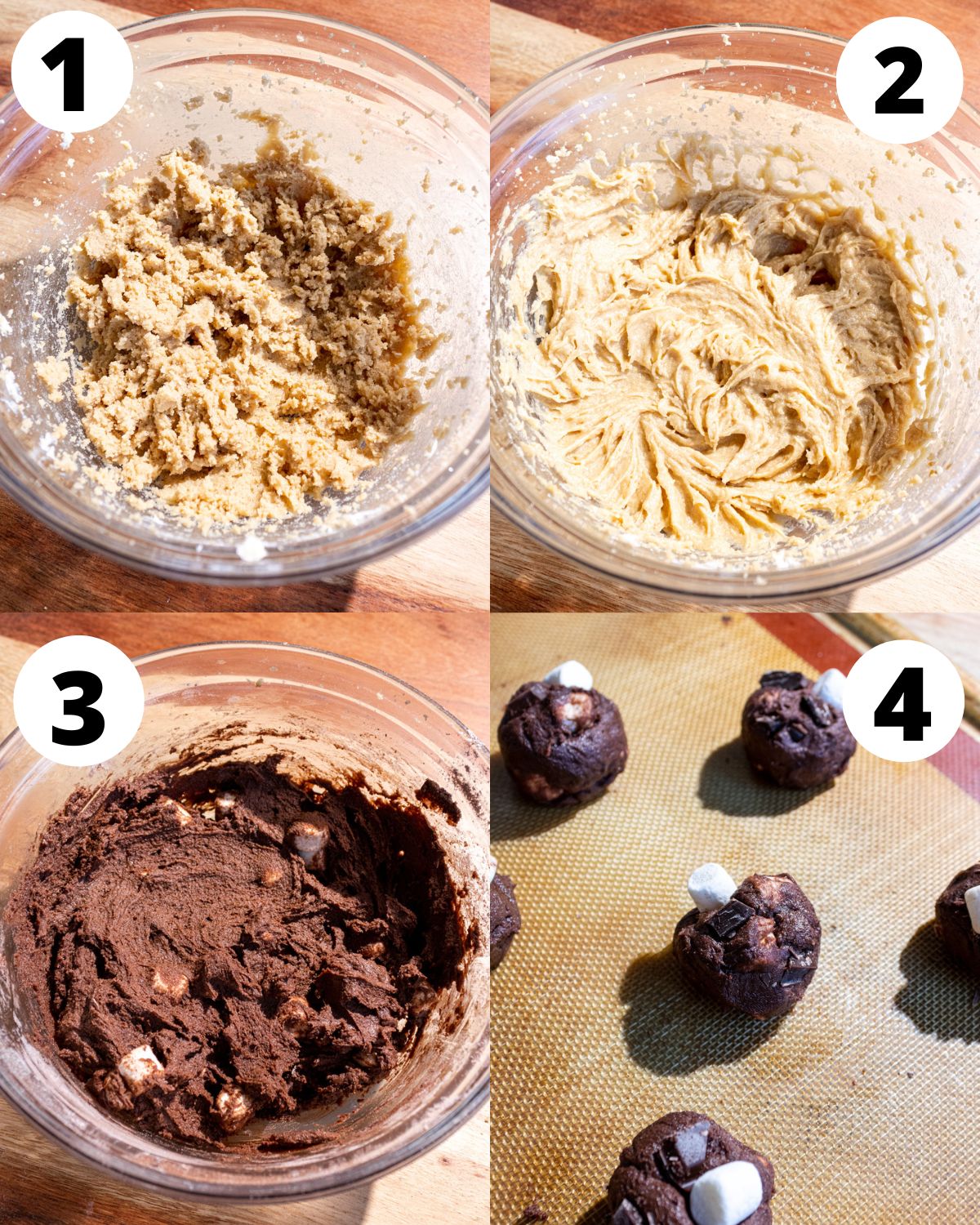 chocolate marshmallow cookies baking process in four steps