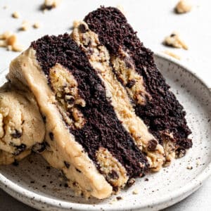 Cookie dough cake on its side