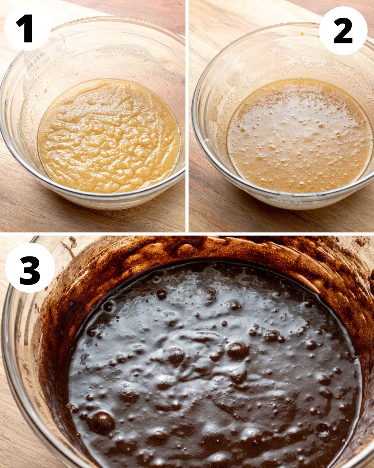 Baking process for Espresso Brownies shown in three steps