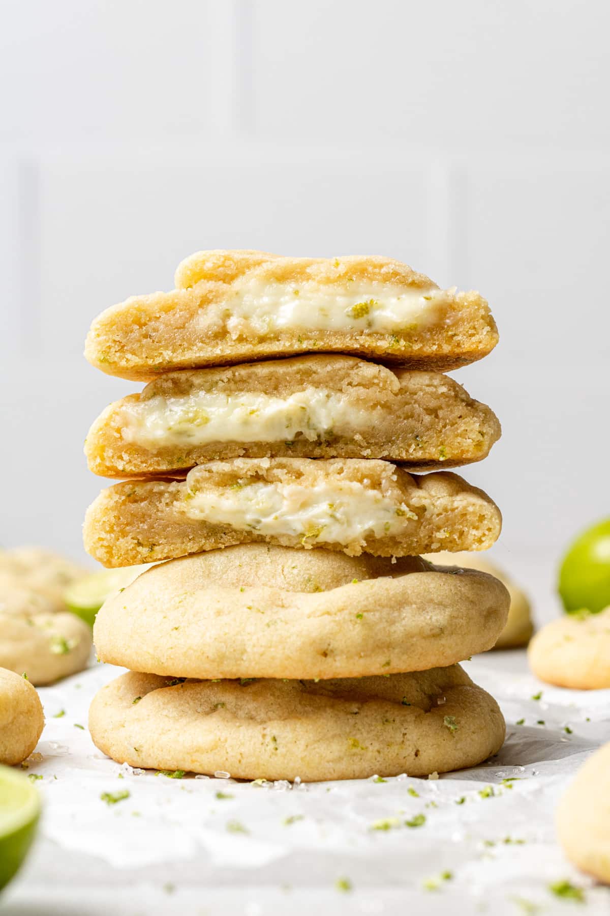 Key Lime cookies stacked on top of each other