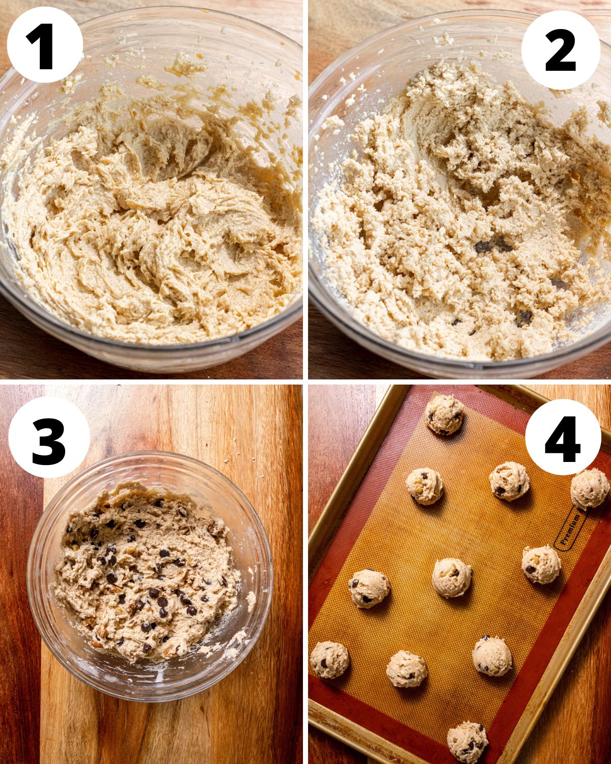 Chocolate Chip Walnut Cookies process in four steps