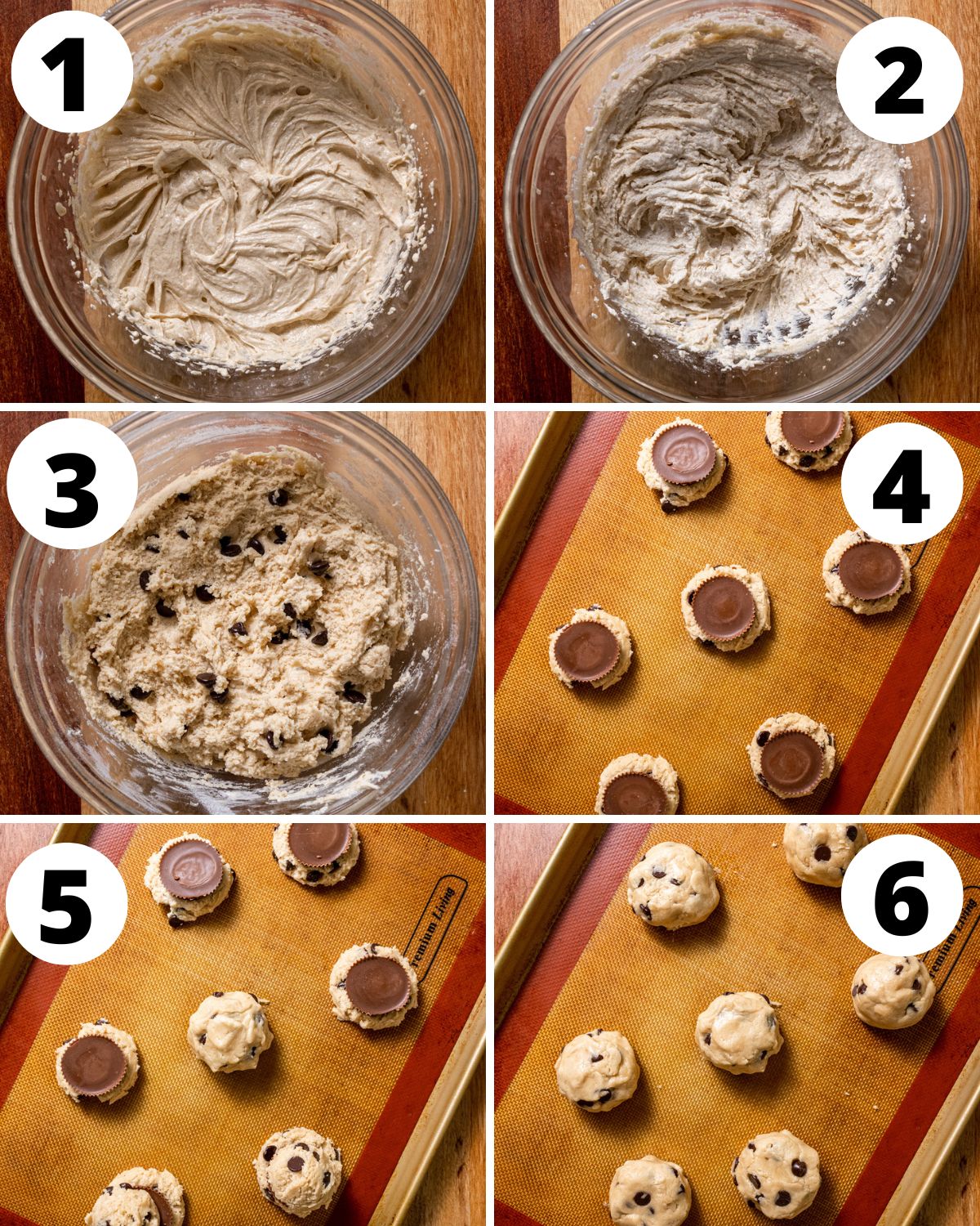 Peanut Butter Cup Stuffed Cookies in six steps