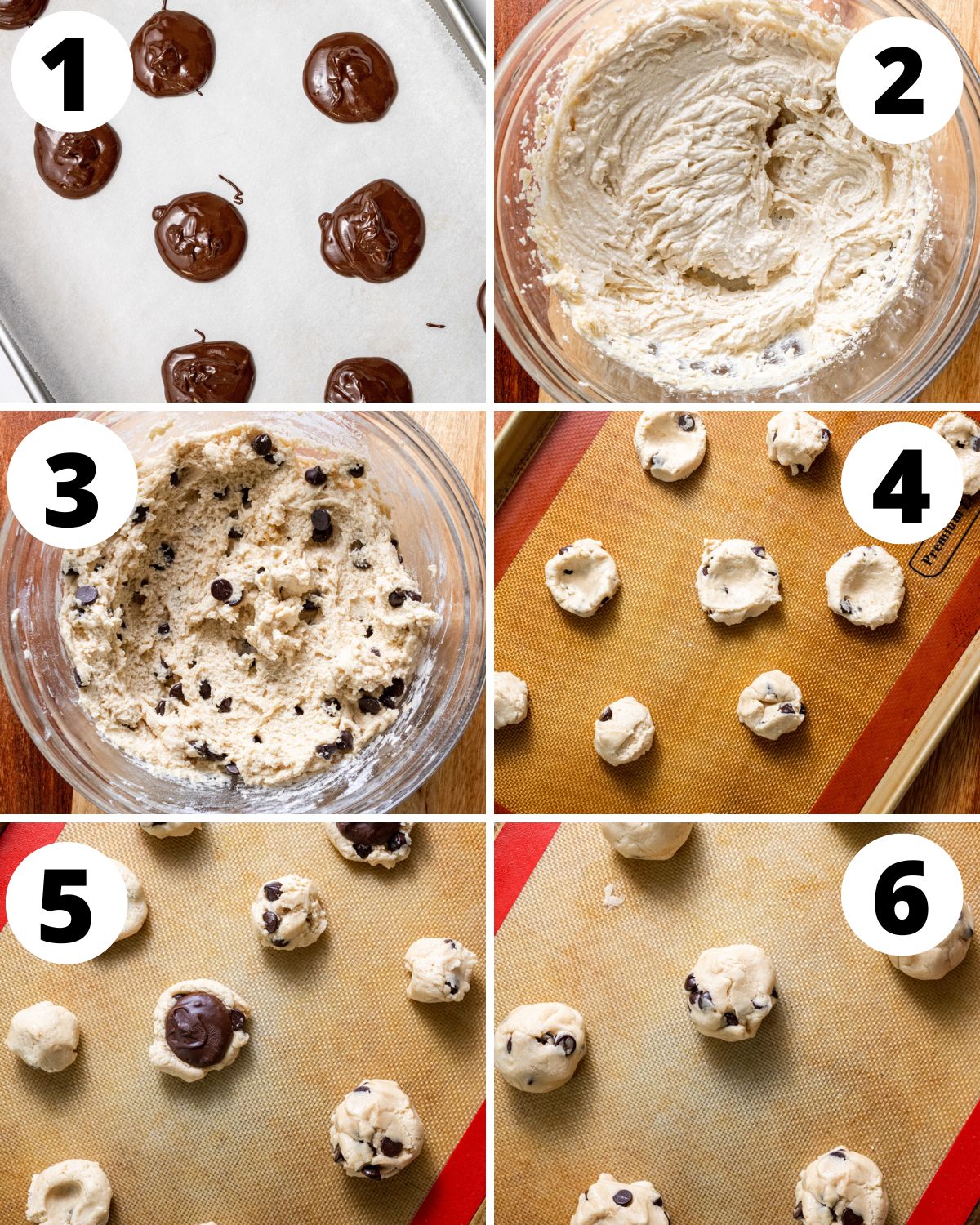 nutella stuffed cookies process in six steps