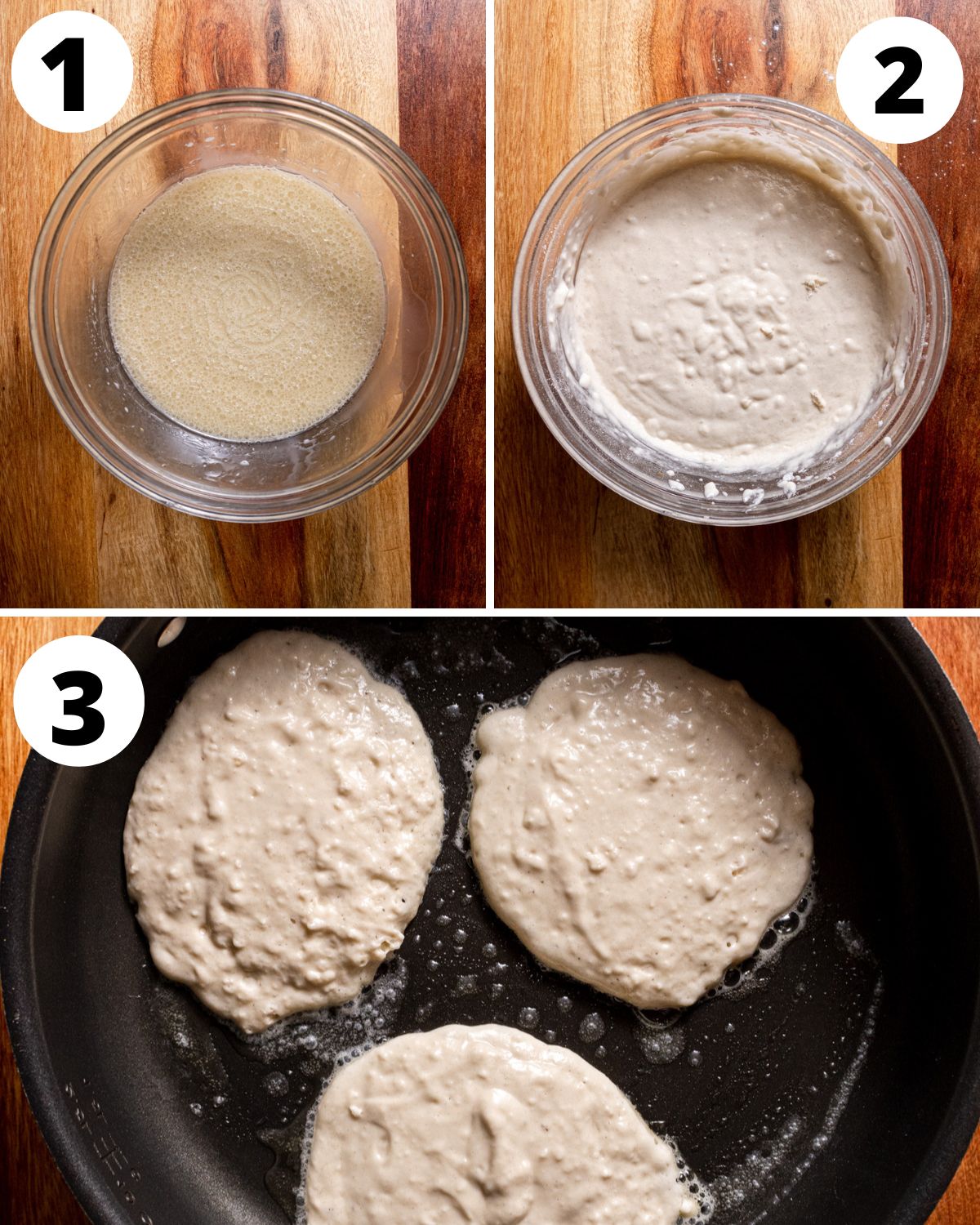 egg-free pancakes process in three steps