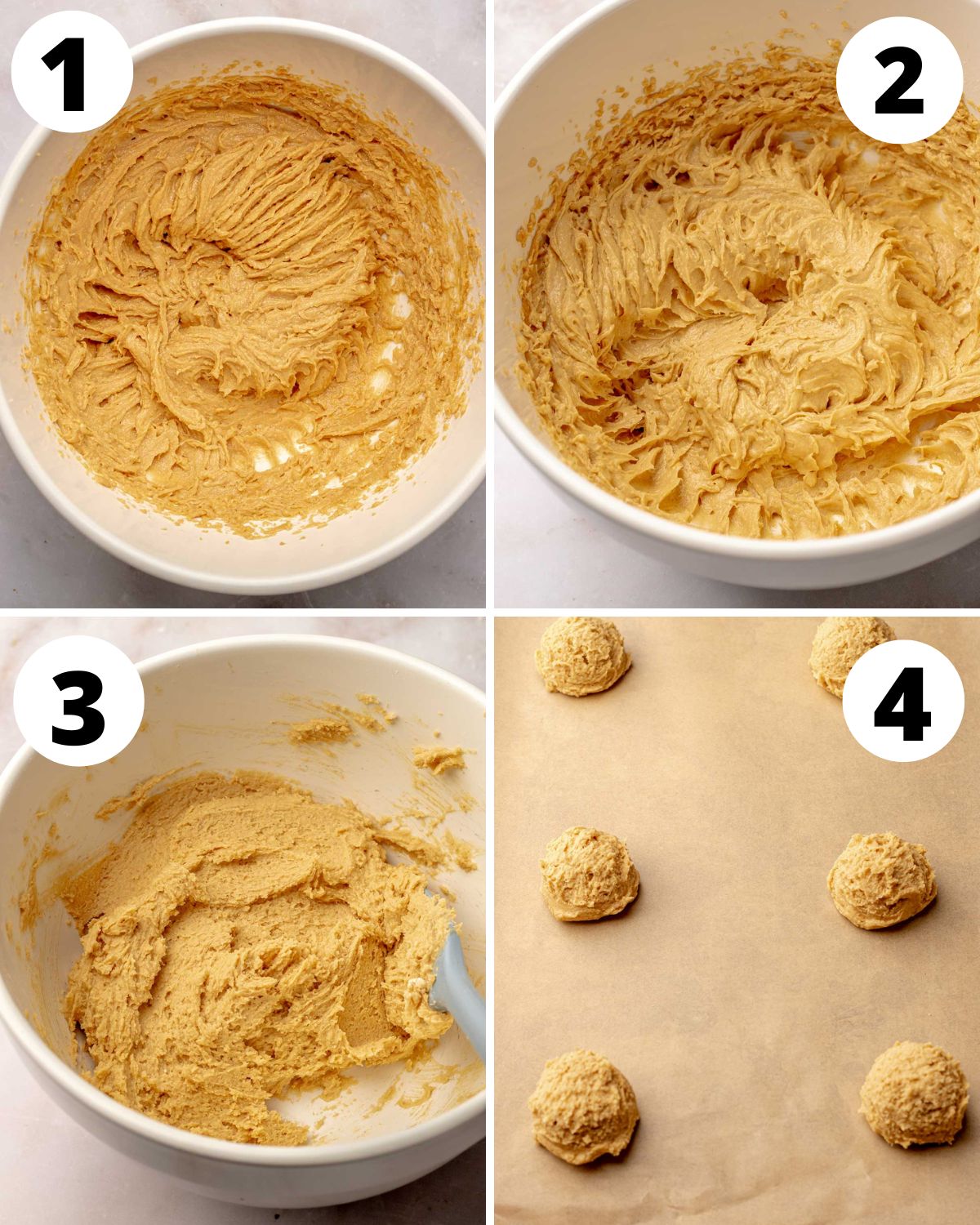 Peanut Butter Cookies without Brown Sugar process in four steps