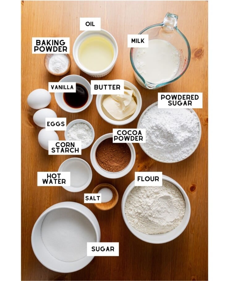 Chocolate and Vanilla Marble Cake ingredients in bowls