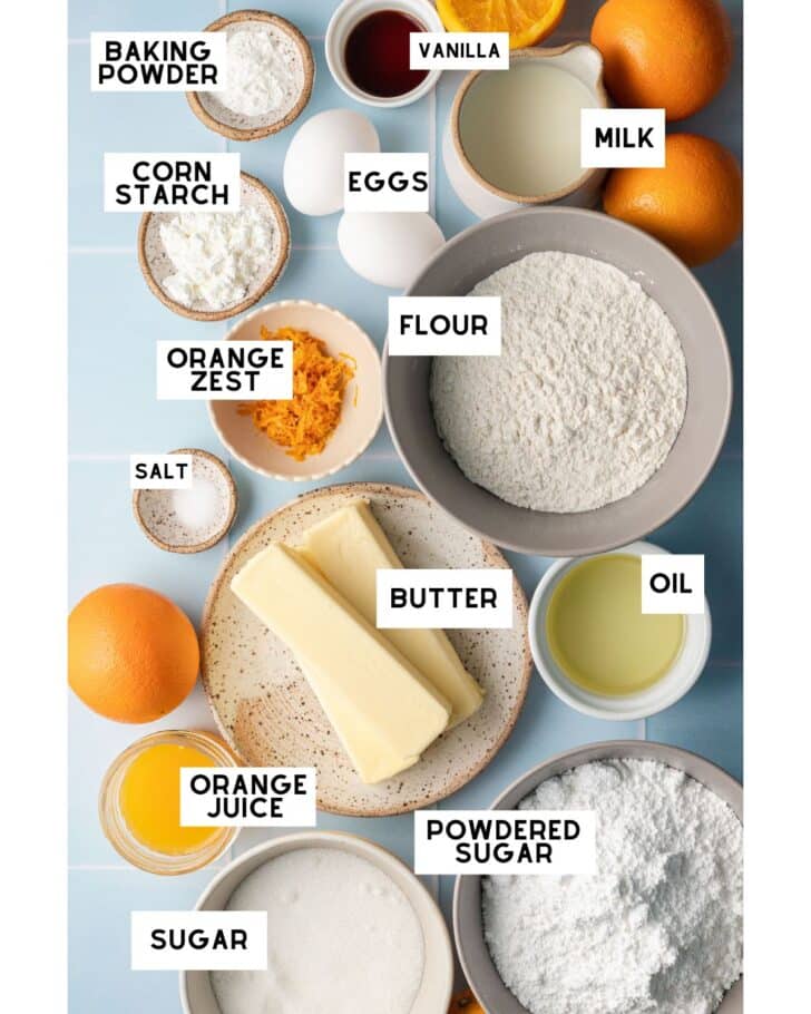 orange cupcakes ingredients in small bowls