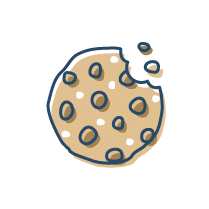 cartoon illustration of a chocolate chip cookie with a bite taken out of it